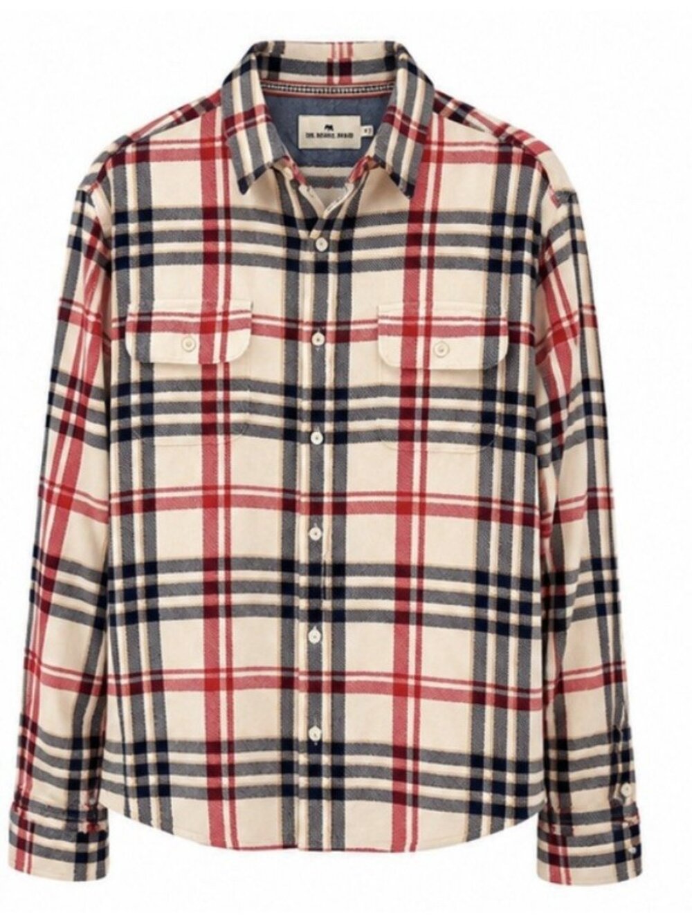 The Normal Brand Shirt Mens Medium Red Beige Navy Flannel Long Sleeve Button Up